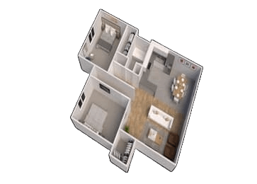 Floor plan for 2 beds, 1 bath, 850 sqft