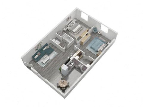 Floor plan for 2 beds, 1 bath, 798 sqft
