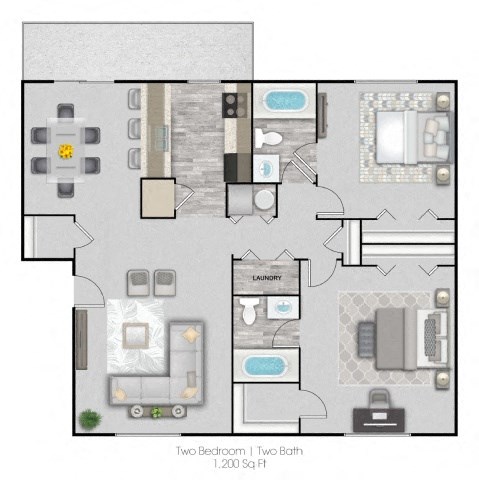 Floor plan for 2 beds, 2 baths, 1080 sqft