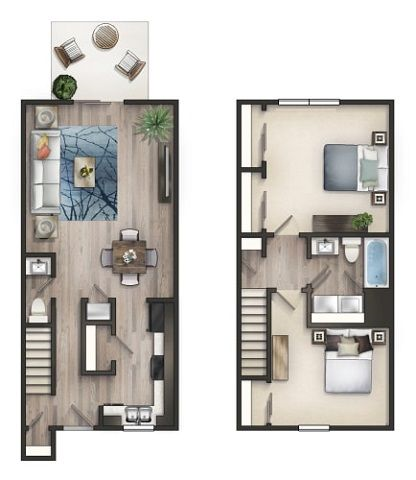 Floor plan for 2 beds, 1.5 baths, 1225 sqft