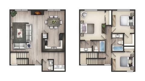 Floor plan for 3 beds, 2.5 baths, 1560 sqft