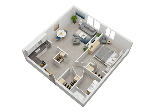 Floor plan for 1 bed, 1 bath, 506 sqft