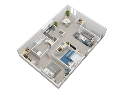 Floor plan for 2 beds, 1 bath, 713 sqft