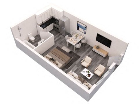 Floor plan for studio, 1 bath, 350 sqft