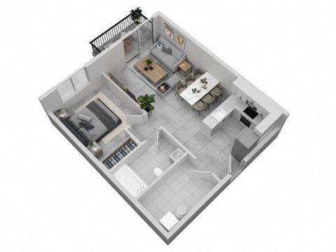 Floor plan for 1 bed, 1 bath, 631 sqft