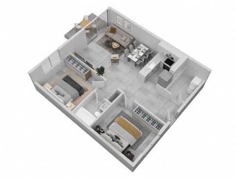 Floor plan for 2 beds, 1 bath, 745 sqft