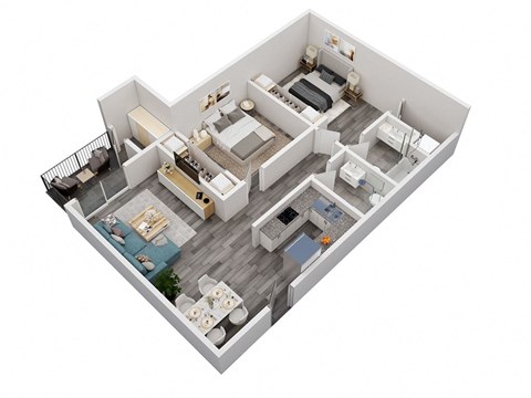 Floor plan for 2 beds, 2 baths, 1000 sqft
