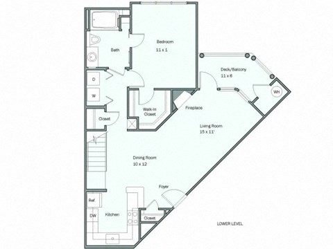 Floor plan for 1 bed, 1 bath, 1038 sqft