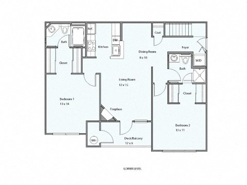 Floor plan for 2 beds, 2 baths, 1186 sqft