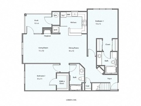 Floor plan for 2 beds, 2 baths, 1414 sqft