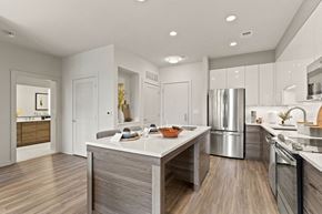Germantown apartment for rent - a kitchen with a large island and a stainless steel refrigerator
