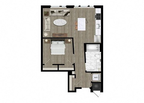 Floor plan for studio, 1 bath, 646 sqft