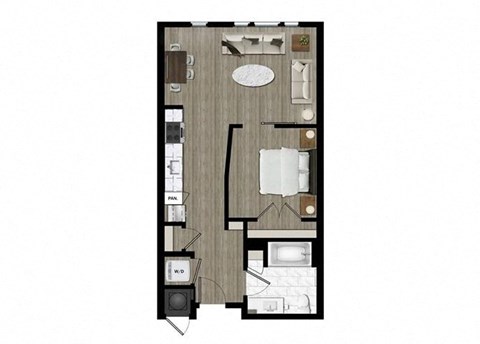 Floor plan for studio, 1 bath, 606 sqft