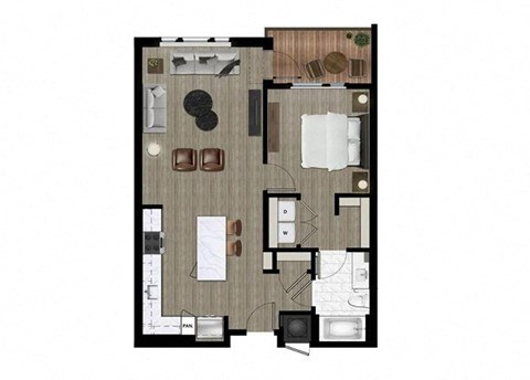 Floor plan for 1 bed, 1 bath, 758 sqft