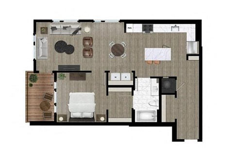 Floor plan for 1 bed, 1 bath, 856 sqft