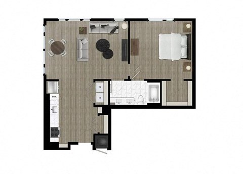 Floor plan for 1 bed, 1 bath, 851 sqft