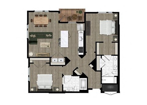 Floor plan for 2 beds, 2 baths, 1150 sqft
