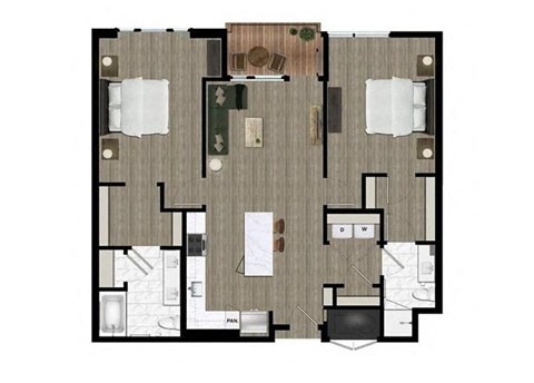 Floor plan for 2 beds, 2 baths, 1137 sqft