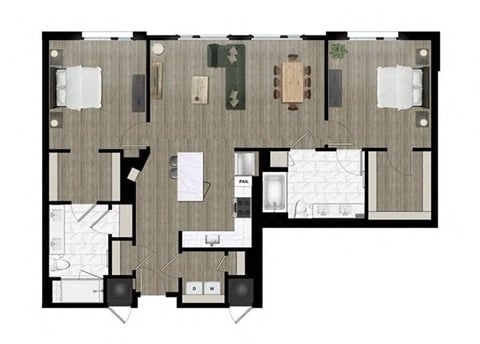 Floor plan for 2 beds, 2 baths, 1252 sqft
