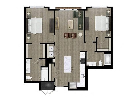 Floor plan for 2 beds, 2 baths, 1185 sqft
