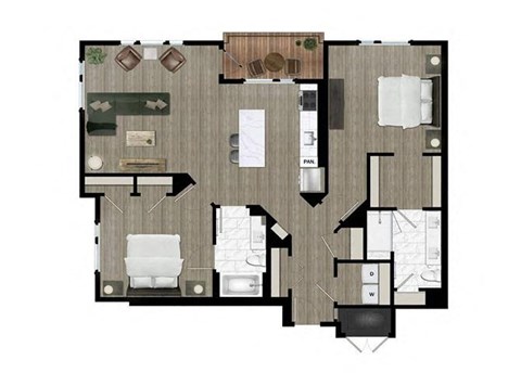 Floor plan for 2 beds, 2 baths, 1256 sqft