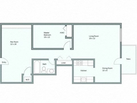 Floor plan for 1 bed, 1 bath, 1377 sqft