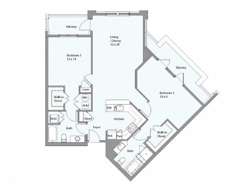 Floor plan for 2 beds, 2 baths, 1201 sqft