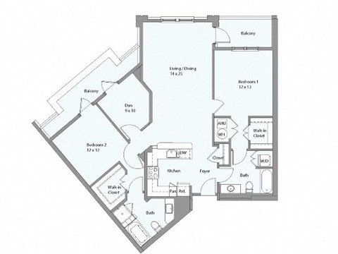 Floor plan for 2 beds, 2 baths, 1361 sqft