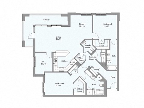 Floor plan for 3 beds, 2.5 baths, 1618 sqft