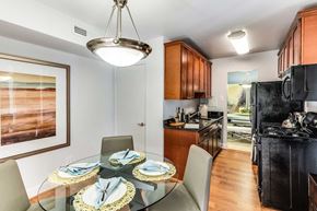 Alexandria apartment for rent - A modern kitchen with a glass dining table set for four.