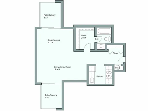 Floor plan for studio, 1 bath, 496 sqft