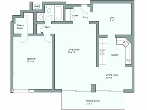 Floor plan for 1 bed, 1 bath, 823 sqft