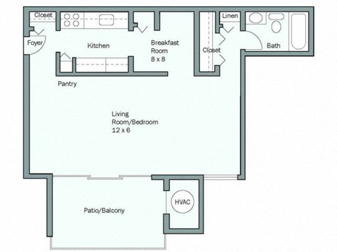 Floor plan for 1 bed, 1 bath, 519 sqft