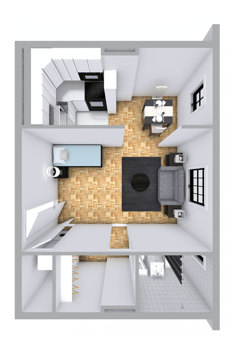 Floor plan for studio, 1 bath, 440 sqft