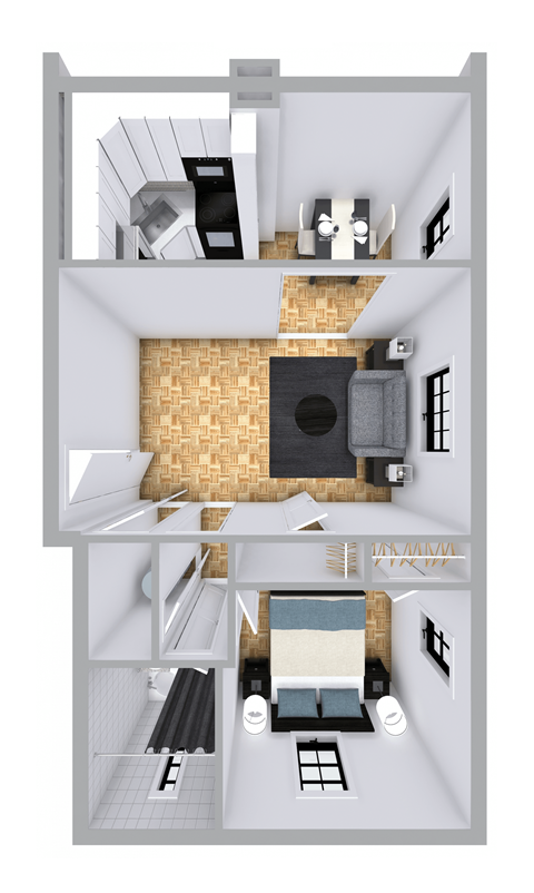 Floor plan for 1 bed, 1 bath, 560 sqft