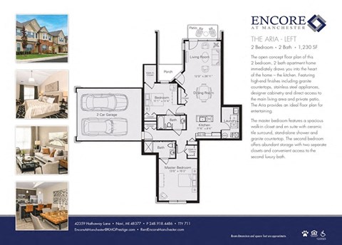 Floor plan for 2 beds, 2 baths, 1230 sqft