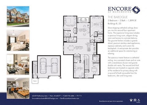Floor plan for 3 beds, 2 baths, 1899 sqft