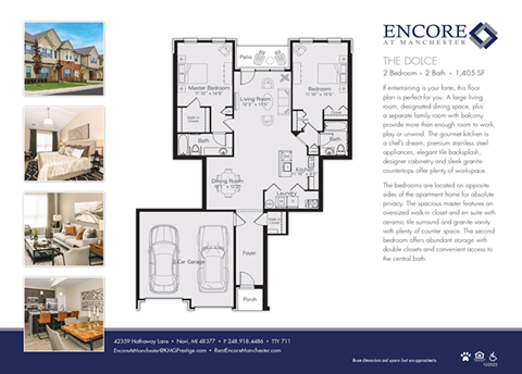 Floor plan for 2 beds, 2 baths, 1405 sqft