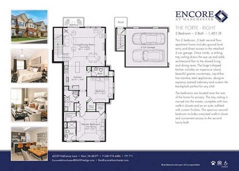 Floor plan for 2 beds, 2 baths, 1418 sqft