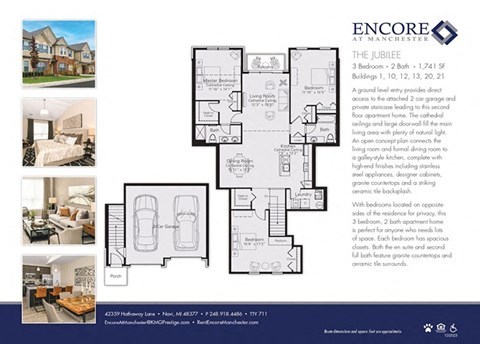 Floor plan for 3 beds, 2 baths, 1741 sqft