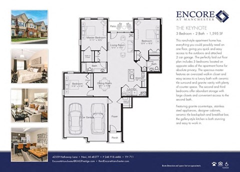Floor plan for 3 beds, 2 baths, 1595 sqft