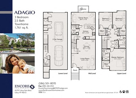 Floor plan for 3 beds, 2.5 baths, 1761 sqft