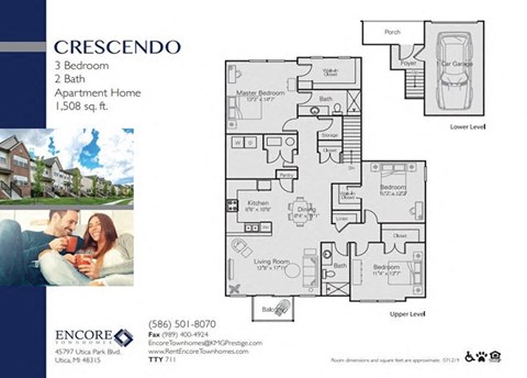 Floor plan for 3 beds, 2 baths, 1508 sqft
