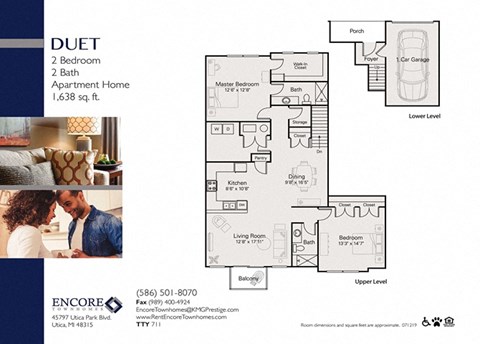 Floor plan for 2 beds, 2 baths, 1638 sqft