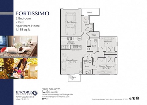Floor plan for 2 beds, 2 baths, 1188 sqft