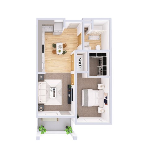Floor plan for 1 bed, 1 bath, 656 sqft