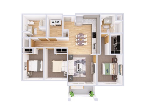 Floor plan for 3 beds, 2 baths, 1220 sqft