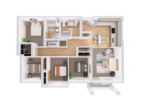 Floor plan for 4 beds, 2 baths, 1446 sqft