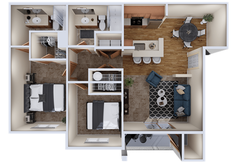 Floor plan for 2 beds, 2 baths, 994 sqft