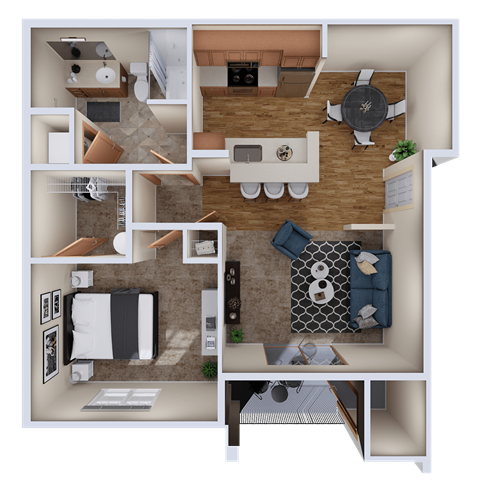 Floor plan for 1 bed, 1 bath, 653 sqft